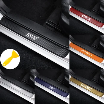 

Car styling 4PCS Carbon Fiber Car Door Sill Plate Sticker For Subaru Forest outback Human XV Impreza WRX WRC STI BRZ decoration