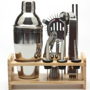 

12pcs For Kitchen Brewing Shaker Bar Kits Drink Bartender Tool Set Cocktail Mixer Professional Wooden Rack Browser Wine Jug