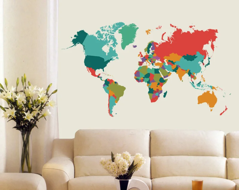 Adesivo da parete Grande Mappa del mondo con Elementi - 105 x 55 cm
