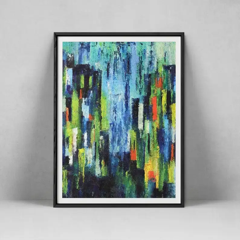 

Картина маслом абстрактная Живопись Городской Пейзаж Wall Art City уличное импрессионизм, искусство, синий, зеленый, очень большой ручной работы картина маслом