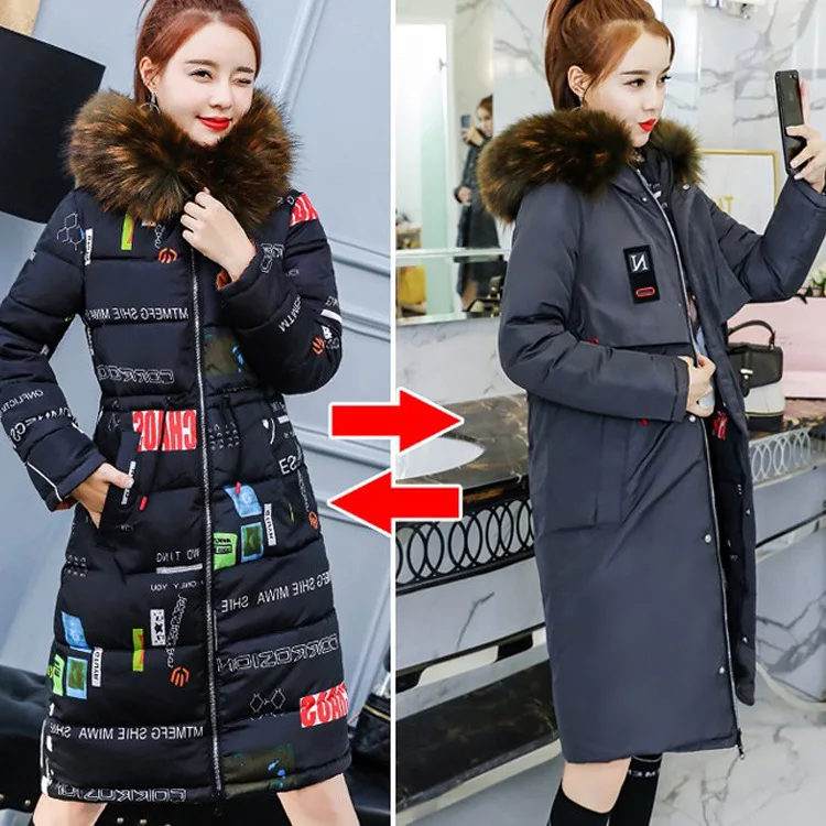 

2019 Autumn And Winter Fat Mm Large Size Reversible Cotton-padded Clothes Female Winter Mid-length down Jacket Cotton-padded Clo