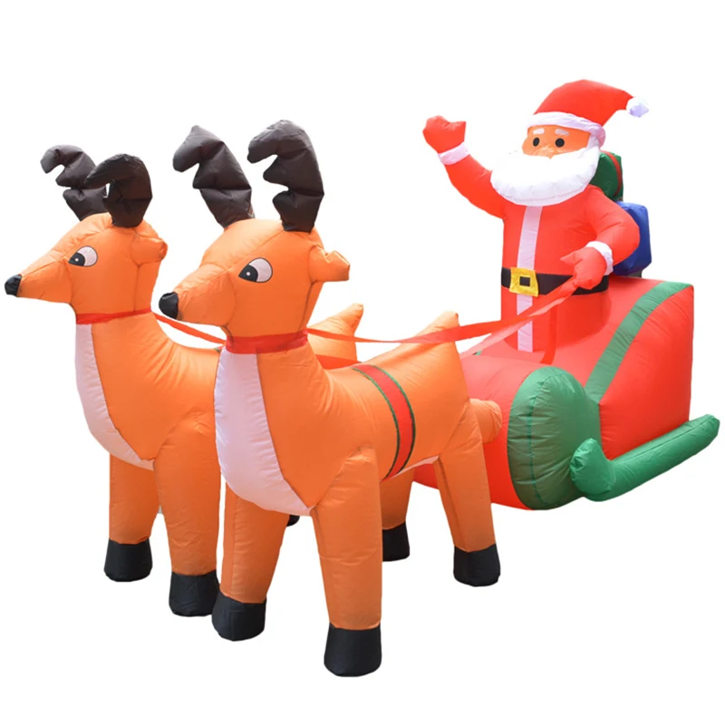 ABFU-EU Plug Christmas Inflatable Deer Cart Christmas Double Deer Cart Santa Claus Christmas Dress Up Decorations Welcome Props