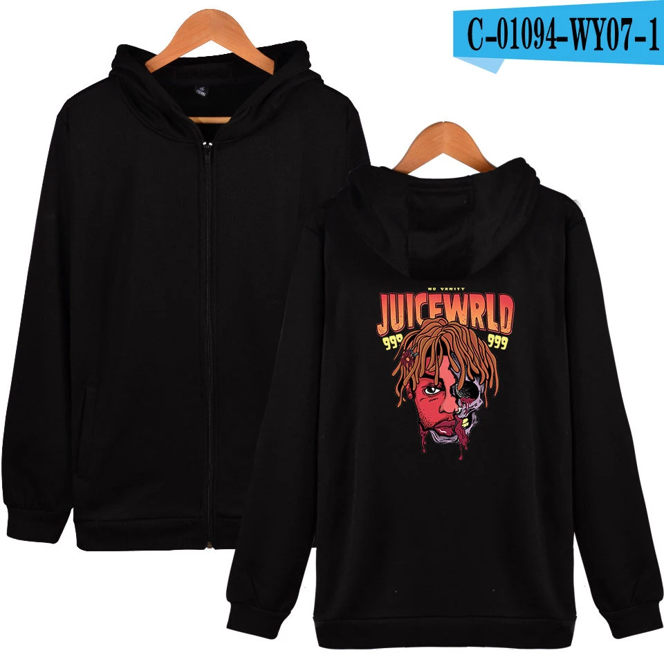 Juice Wrld хип хоп Толстовка рэппера для женщин и мужчин на молнии модные хип хоп повседневные толстовки толстовка на молнии - Цвет: Black