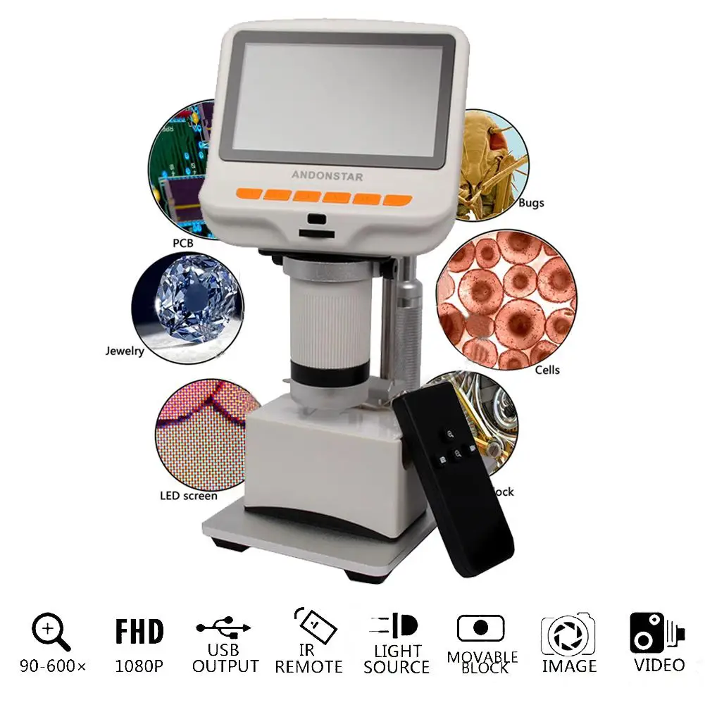 Microscopio de luz USB de 43 pulgadas con microscopio de vídeo con pantalla LED HD Microscopio de s
