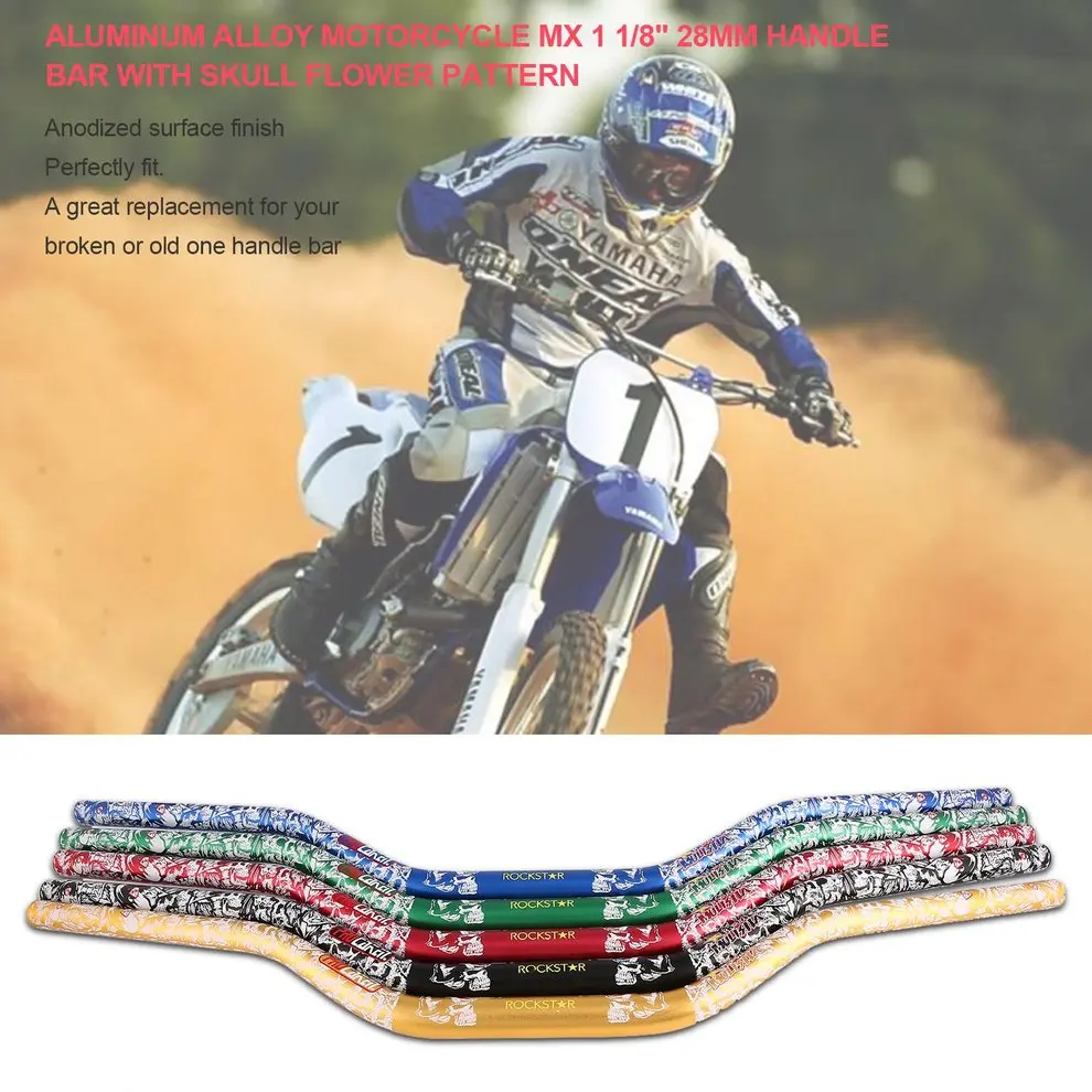 

Aluminum Alloy Motorcycle Handlebar Riser MX 1 1/8 Inches 28mm Handle Fat Bar with Skull Flower Pattern