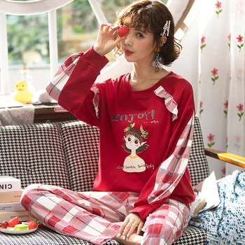 

Fast Shipping Cotton Women's Pajamas Set Autumn Winter Pyjamas Cartoon Sleepwear Sexy Home Clothes For Women Lingerie