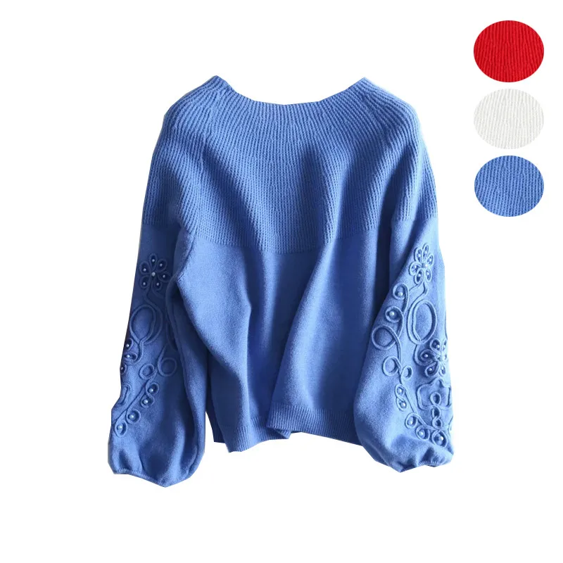 Plus Size 3XL 4XL Women Autumn Winter Clothing New Arrival Korean Lady Fluffy Sweet Beaded Sweater Long Sleeve Pullover | Женская одежда