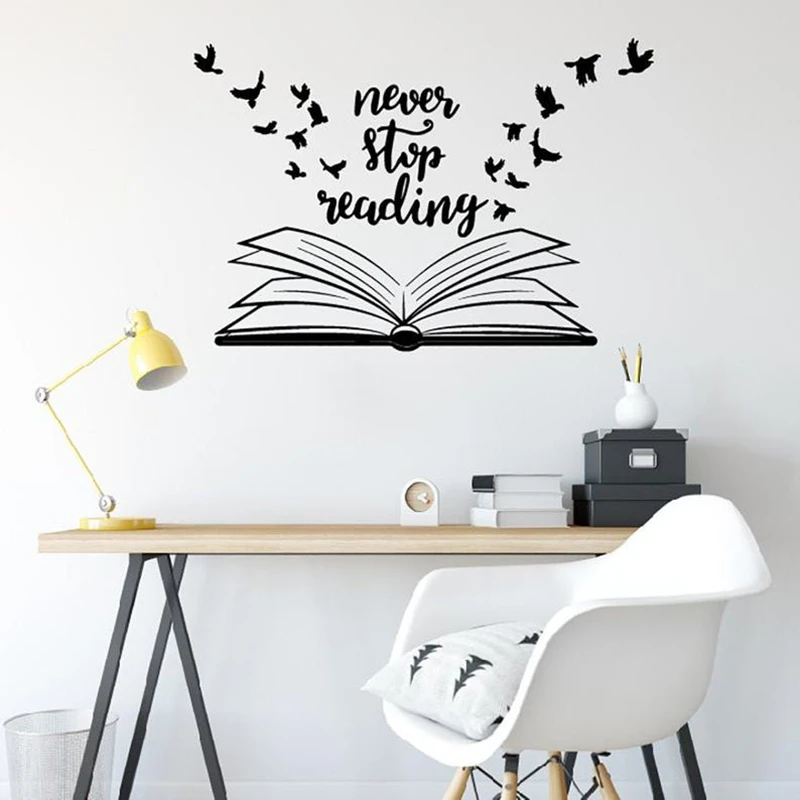 Never Stop Reading Wall Decal Library School Classroom Book Study Room
