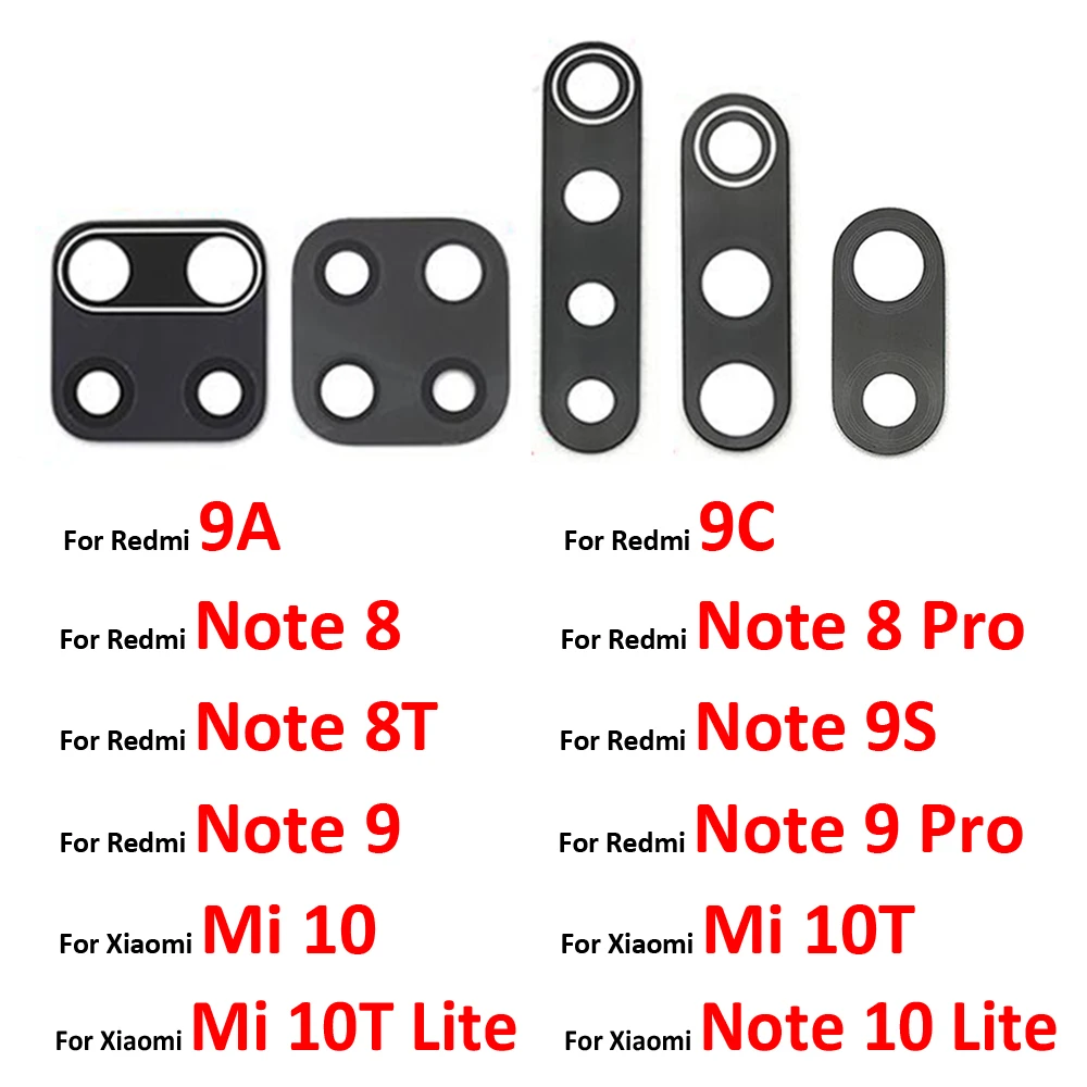 Стеклянный объектив задней камеры 2 шт. для Xiaomi Redmi Note 8 Pro 7 9 9S Pro Max 8T 9A 9C / Mi Note 10 10T Pro Lite на клейкой основе - изображение