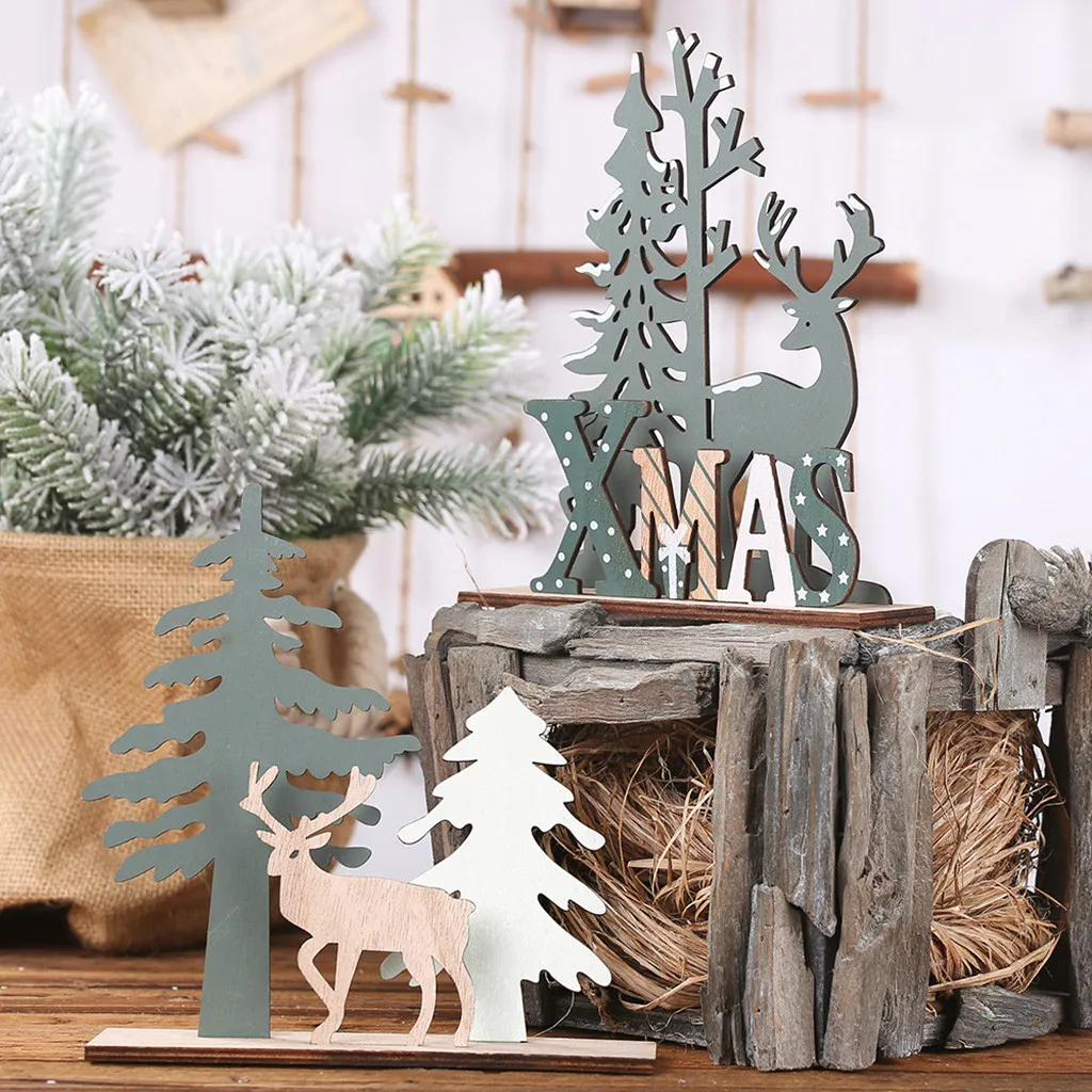 DIY деревянный Рождественский олень, Рождественский Декор для дома, рождественские настольные украшения, дерево Navidad Noel, рождественский подарок, год