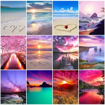 

HUACAN DIY Diamond Painting Full Square Seaside Scenery 5D Diamond Art Embroidery Beach Landscape Handmade Home Decor Gift