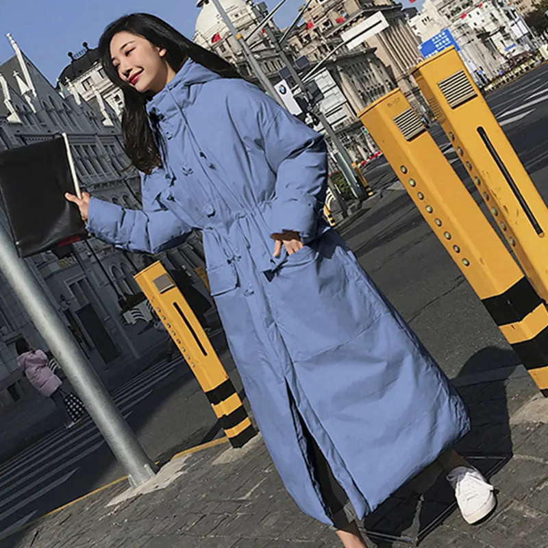Зимняя женская куртка более размера d парка пальто с капюшоном Макси длинного размера плюс женская теплая женская одежда верхняя одежда пуховик пальто - Цвет: blue