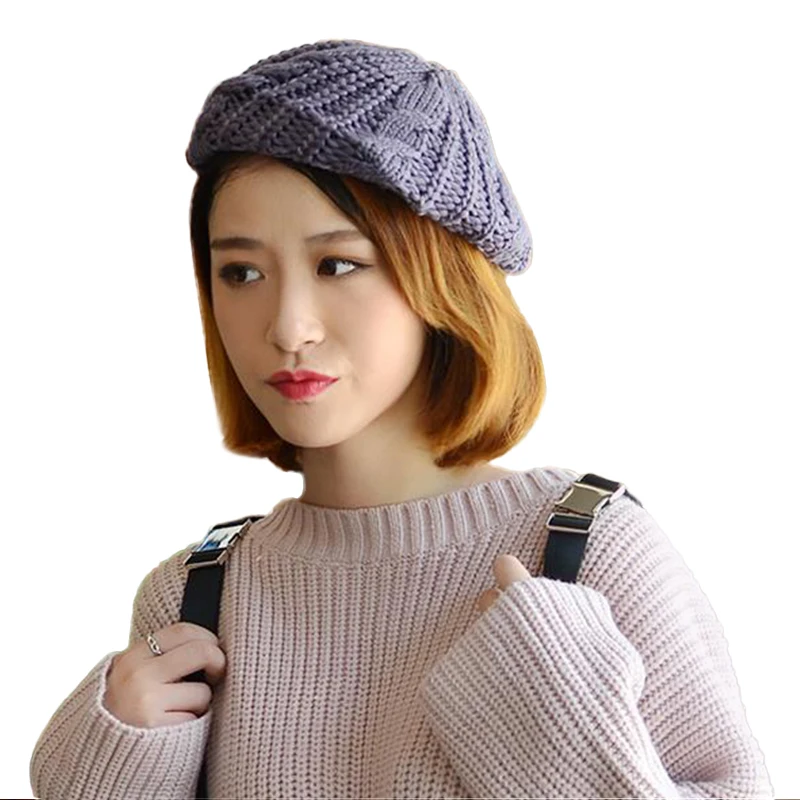 

Sparsil Women Autumn Winter Knitted Beanies Cap Solid Elastic Crochet Twist Pattern Hat Foldable Fashion Skullies Female Bonnet