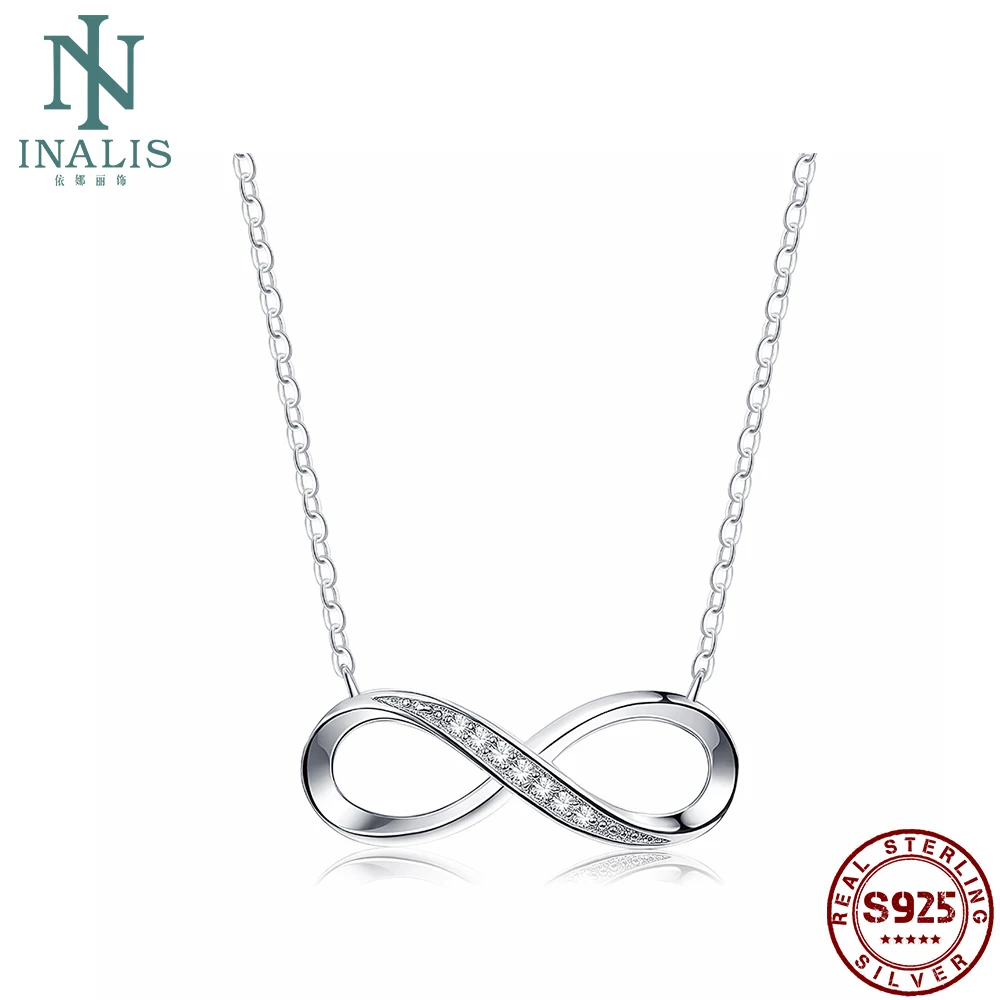 

INALIS Lucky Pendant Necklace For Women Real 925 Silver Elegant Cubic Zircon Women's Necklaces Chain Girlfriend Trendy Jewelry