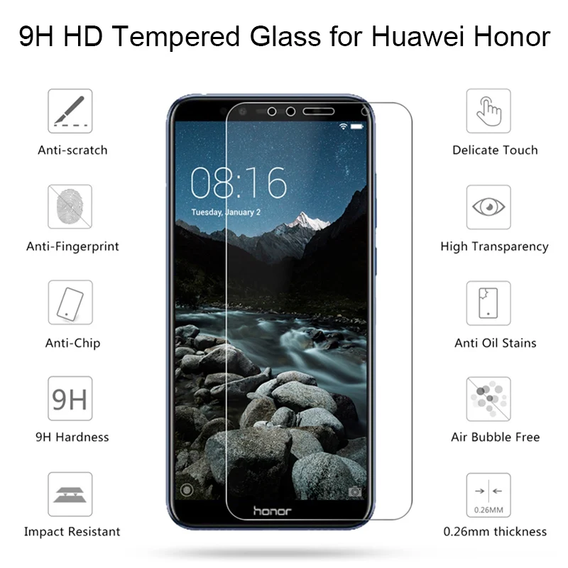 Закаленное стекло для huawei Honor 7A 7C Pro, Защитная пленка для экрана y6 y 7, защитное стекло Y9 Prime для Y5 Y6 Y7 Prime