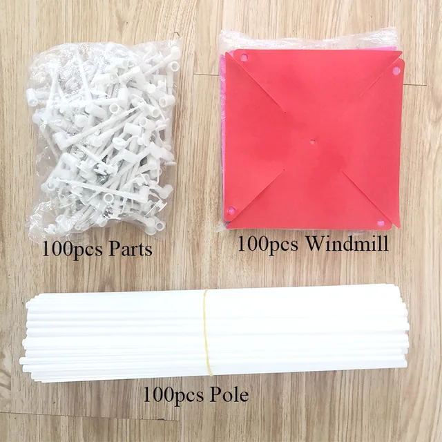 100pcs Windmill+ 100pcs Pole  Waterproof  Plastic Windmill Toys Garden Lawn Party Decor Toy Gift for Kids Craft Toys 5