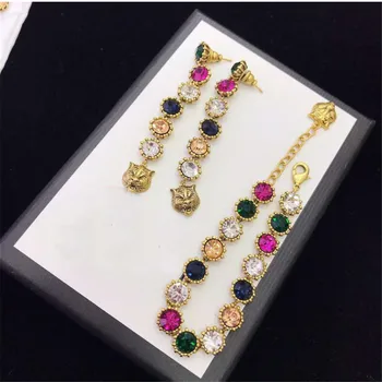 

2020 Fashion Retro Colored Zircon Clavicle Necklace Bracelet For Women's Cold Color Charm Jewelry Gift