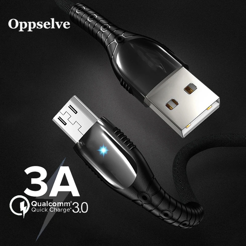 

Oppselve Led Indicator USB Micro Fast Charge Cable for Samsung Xiaomi Android Mobile Phone Wire Data Transmission 3A Nylon Cord