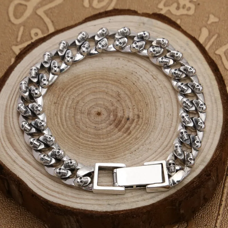 925 чистого серебра модные аксессуары Ретро тайский серебряный череп браслет для мужчин 925 серебряный мужской браслет пара браслет для женщин