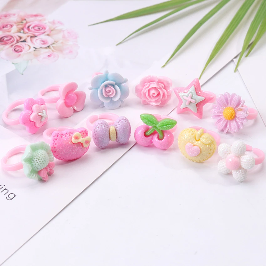 5PCS Children'S Ring Cartoon Flower Jewelry Mixed Lovely Girls Plastic Resin Assorted Children Rings Toys | Аксессуары для