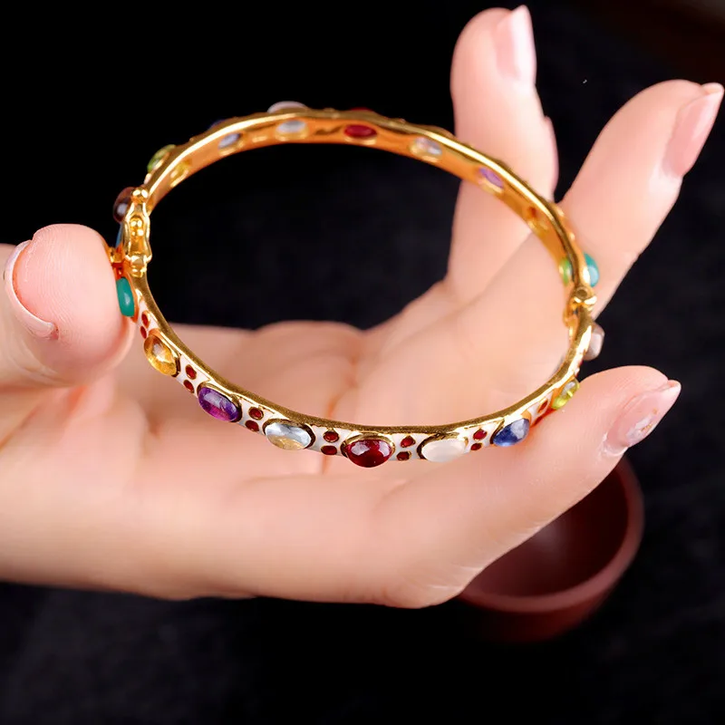 

SA SILVERAGE Bracelet Manufacturer's Princess Bracelet 15.8g S925 Silver Jewelry Wholesale Enamel Inlaid Colorful Gemstone