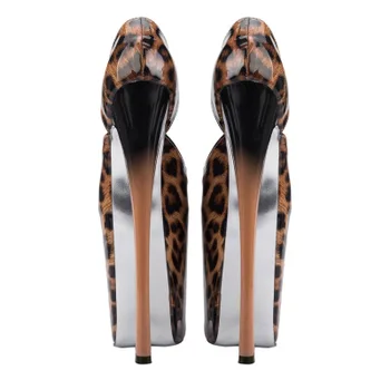 

Summer leopard pattern ultra-high fine heel straps with heel shoes hollow fish mouth large size women's shoes