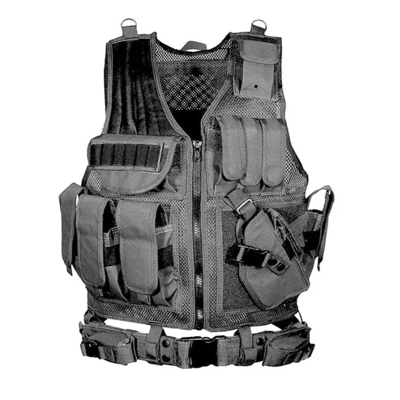 Black Военный тактический жилет Molle Pouch Combat Camouflage Vest Регулируемый Пейнтбол страйкбол штурмовой жилет с кобурой - Цвет: Black