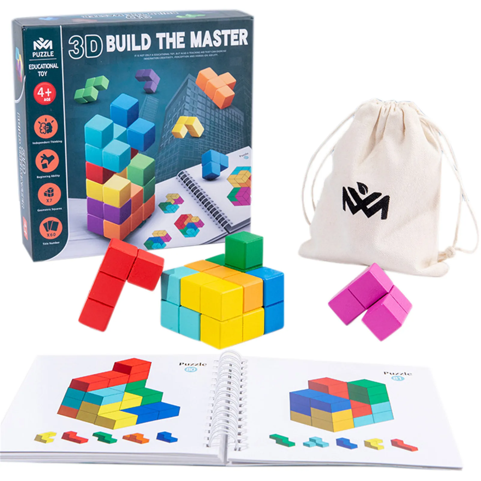 Caixa de Quebra-cabeças de Madeira Empilhamento de Jogos com Tijolos Brinquedos para Crianças Colorida Coloridos 6 Cubos mágicos