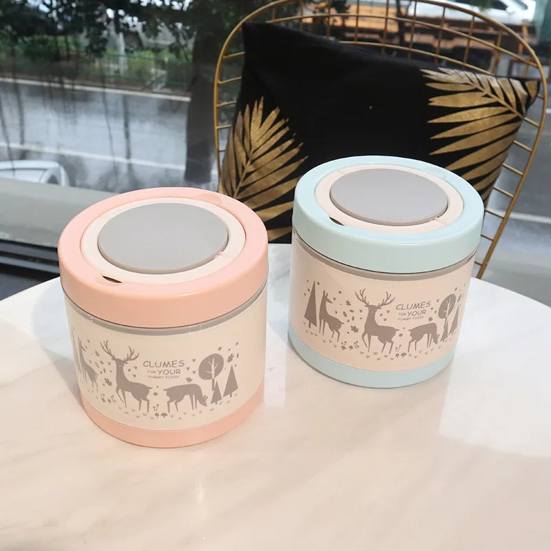

Elk 2 Color Round Glass Lunch Box Portable Fresh Keeping Box with Handle Sealed Style Insulation Pot Children Students Tableware
