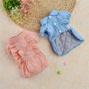 

Pink Blue Color Luxury Cute Design Pet Dog Clothes For Autumn And Winter Thickened Doll Collar Coats For Pet Dog