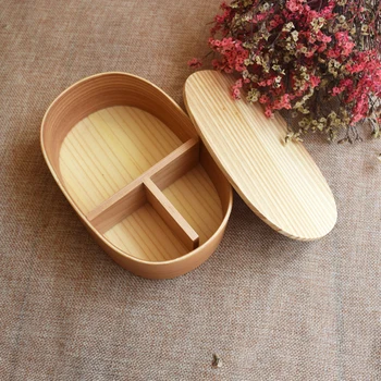 

Japanese-style compact portable children's lunch box log solid color simple oval creative wooden bento box