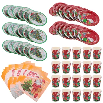 

80pcs Christmas Tableware Set Funny Creative Decorative Cups Napkins Party Tableware Kit Party Supplies for Home Restaurant