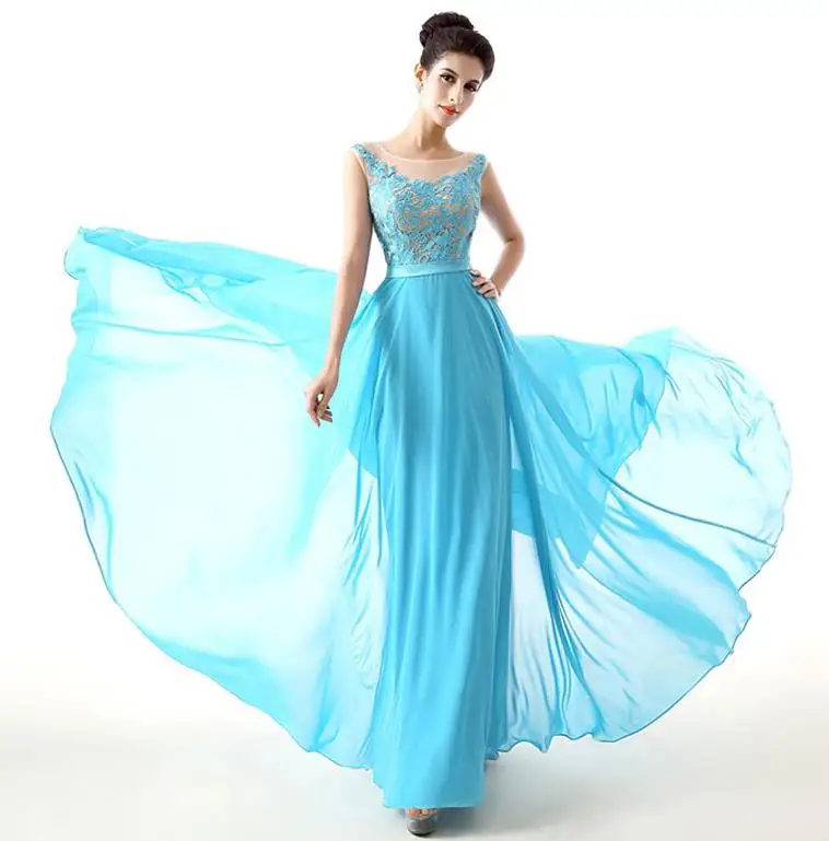 turquoise Robe de hond'honneur pour mariage, Новое Кружевное шифоновое платье с лямкой на шее, бирюзовое свадебное платье для гостей, длинное платье, bruidsmeisjes jurk w - Цвет: turquoise