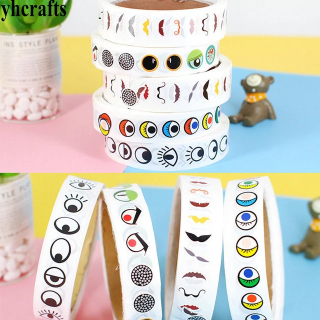 Desenhos animados olhos e boca do nariz adesivos, auto-adesivo, infantil  artesanal DIY, materiais criativos, decoração, 1000pcs por rolo - AliExpress