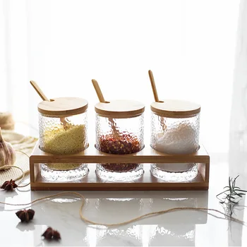 

Glass Seasoning Jar 3 Piece Set Japanese Hammer Glass Grain Seasoning Jar Three-piece Kitchen Condiment Jar Set Seasoning Tank