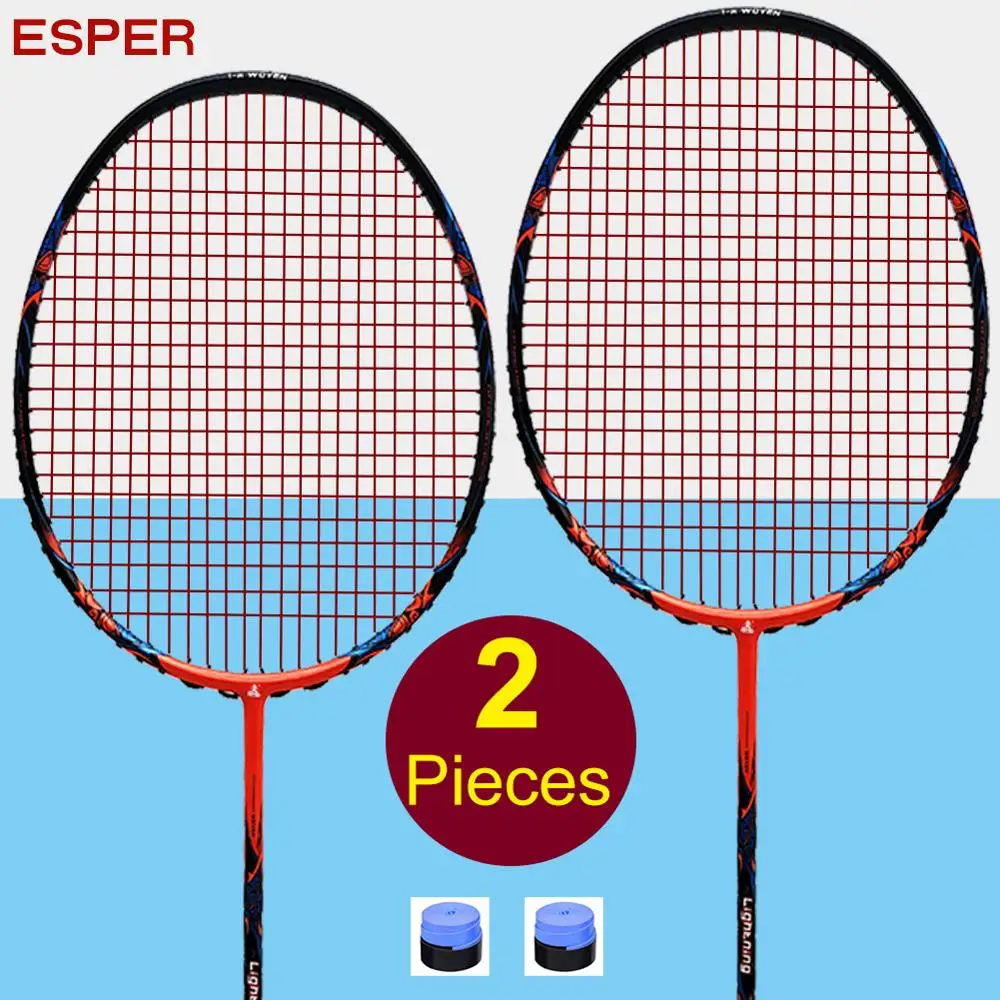 Esper High Quality Badminton Racket Set Of 2 Lightweight Carbon Fiber Racquet With String Grip For Adult Training Beginner - Badminton Rackets