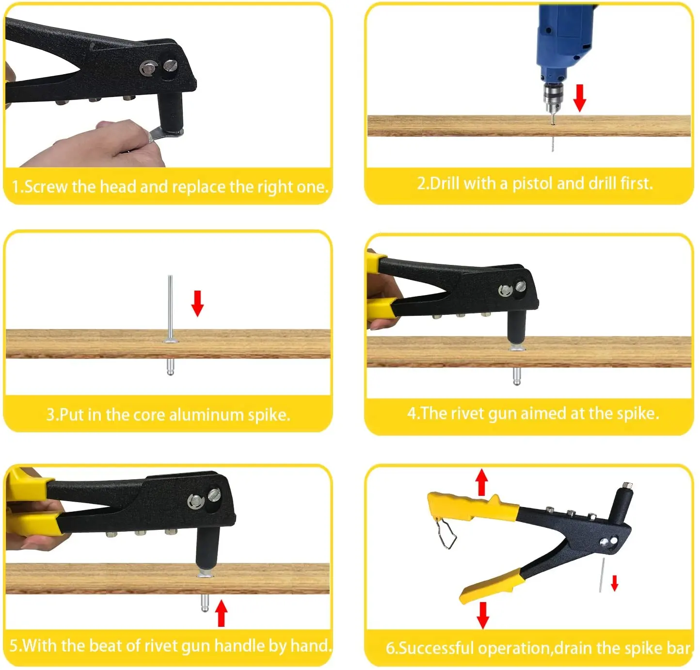 Rivet Gun Kit with 150 Pcs Rivets,Hand Riveter Set, 4 Sizes of Rivet Heads Attached, Hand Rivet Gun Tool for Metal, Wood Rivet Gun Kit with 150 Pcs Rivets,Hand Riveter Set, 4 Sizes of Rivet Heads Attached, Hand Rivet Gun Tool for Metal, Wood