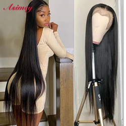 Asimey 13X4 Straight Wigs Lace Frontal Human Hair Brazilian Remy 180 Density 30 32 In 4x4 Preplucked Closure Wig For Black Women