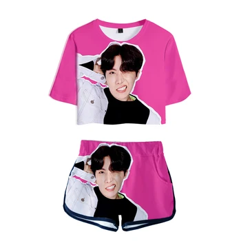 

TJ New Ladies Printed Women Sets New Album Oversize Navel short sleeve and Short Pants O-neck Summer Set XXS-2XL