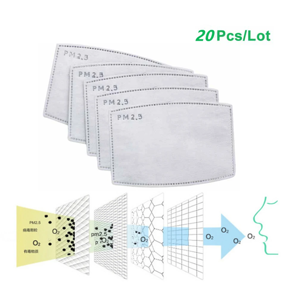 

20-200pcs 5 Layers Activated Carbon Filter Efficient Filtration PM2.5 Anti Haze Mouth Masks Replaceable Filters For Mouth-muffle