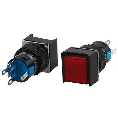 

2 Pcs Red Square DC 12V Neon Light Latching AC 250V 5A Pushbutton Switch