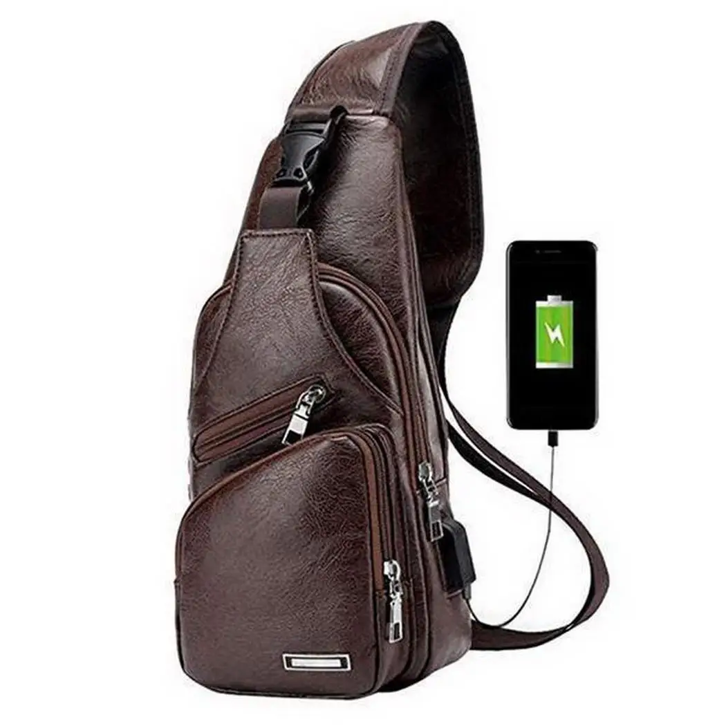 

New Men USB Charging Casual Retro Style Zipper Chest Zipper Solid Package Nylon Shoulder One Strap Bag