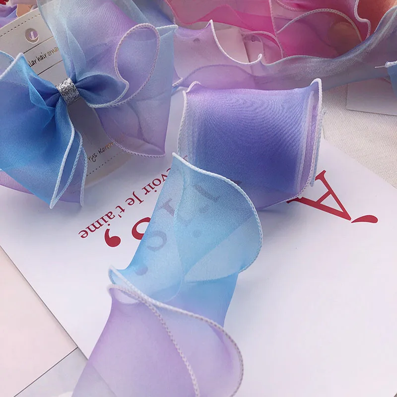 60MM Gradient Rainbow Organza Ribbon 10Yards Gift Wrapping Handmade Bow Homemade Children's Hairpin Accessories Y0607 ribbon decoration ribbon supplies wrapping ribbon organza ribbon