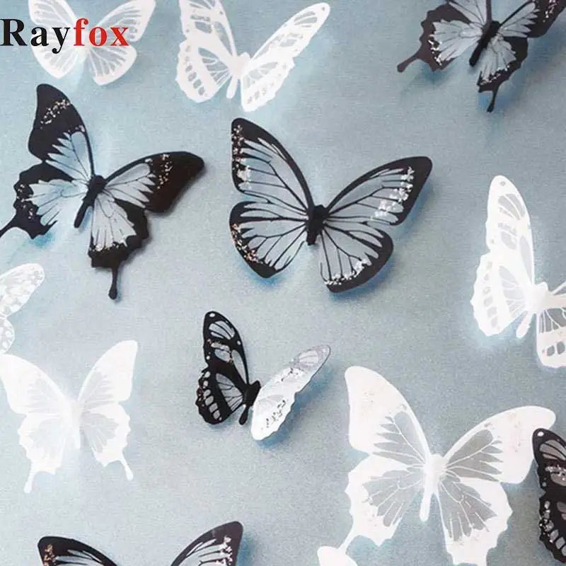 18pcs/lot 3d Effect Crystal Butterflies Wall Sticker Beautiful Butterfly Art Decals Room Home Decoration On the | Дом и сад