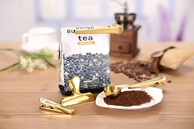 Premium Stainless Steel Gold Measuring Scoop Set With Bag Clip Coffee Scoop Set