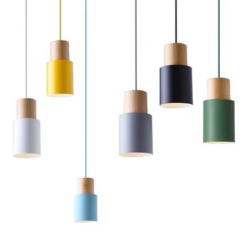 

Designer Nordic LED Wood Pendant Lights Indoor hang lamp Colorful Bedroom lamp fixture Kitchen Island bar hotel home decor E27