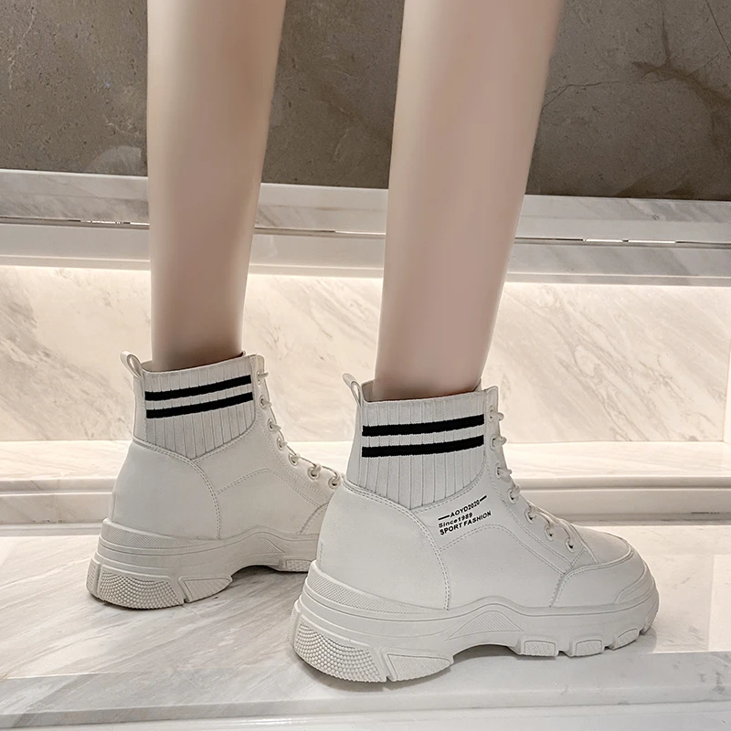 Brand Women Platform Motorcycle Boots White Ankle Boots 2021 Autumn High Quality  High Top Fashion Martins Leather Female Boots