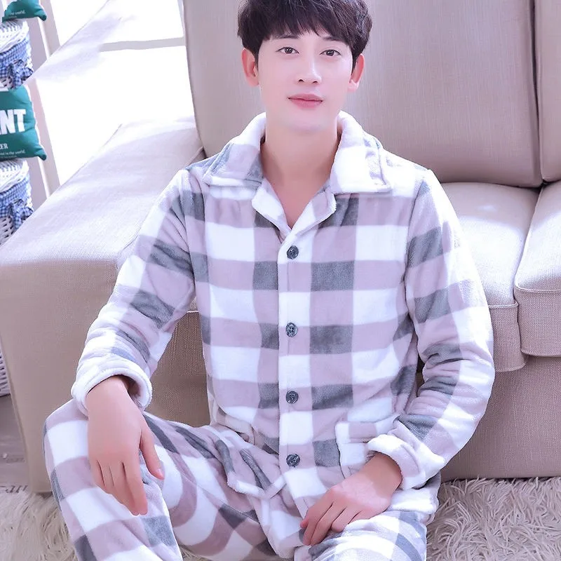 2020 Winter Thick Men pajamas Flannel Pajama Set Long Sleeve Coral Velvet Sleepwear Suit Loungewear Homewear Home Clothes 2020 Winter Thick Men pajamas Flannel Pajama Set Long Sleeve Coral Velvet Sleepwear Suit Loungewear Homewear Home Clothes