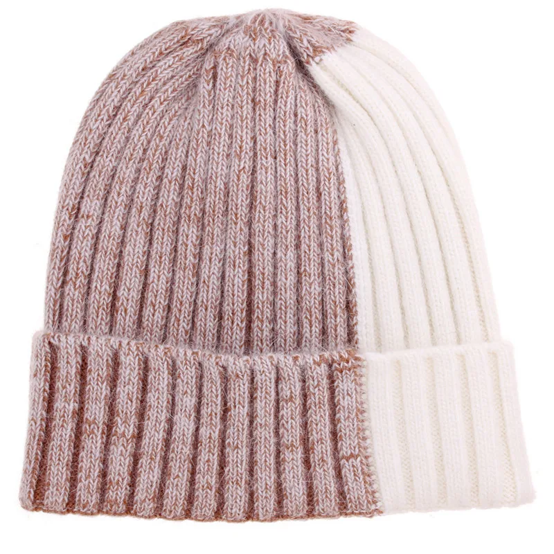 OMEA, зимние шапки для женщин, шапка из Ангорского кроличьего меха, вязаная шерстяная шапка, модная разноцветная шапка для девочек и мужчин, подарок для лыж - Цвет: coffee white