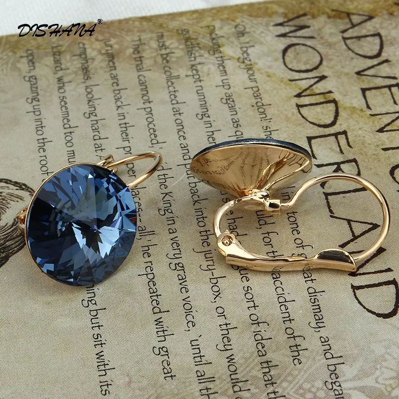 18K Real Gold Plated Модные серьги, новинка, подарок для женщин, висячие серьги 14 мм, фиолетовые, белые, супер большие украшения с кристаллами серьги, элегантные висячие серьги E0097 - Окраска металла: 18K Real Gold Plated